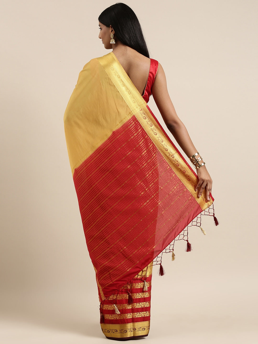 Mimosa Womens Crepe Saree Mysore Silk style Chiku Color