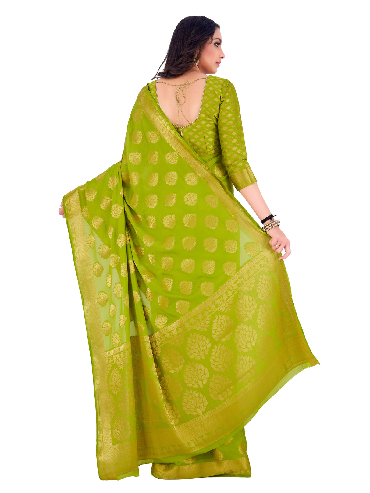 Mimosa Womens Crepe Saree Mysore Silk Olive Color