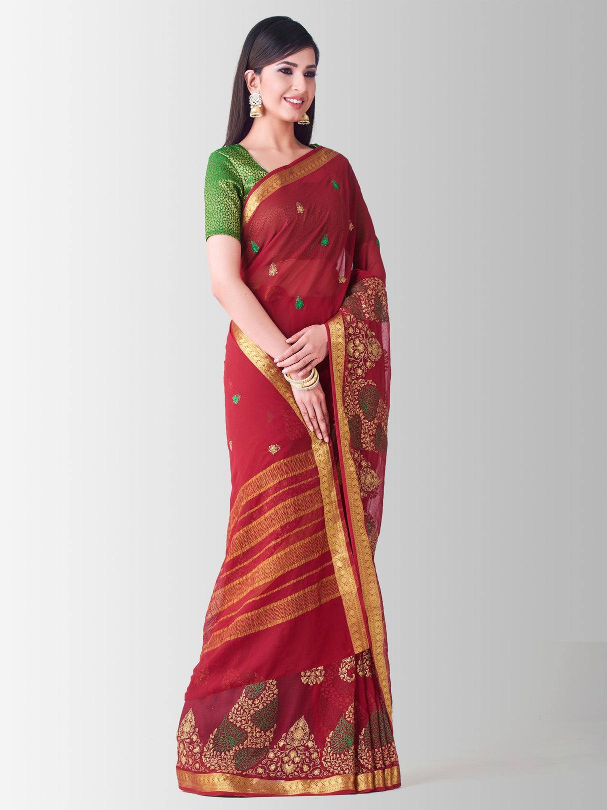 Mimosa Womens Chiffon Saree Banarasi Maroon Color