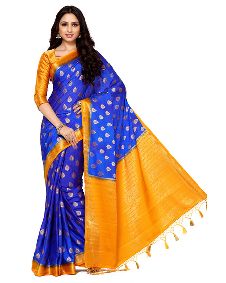 Mimosa Womens Crepe Saree Mysore Silk Royal Blue Color