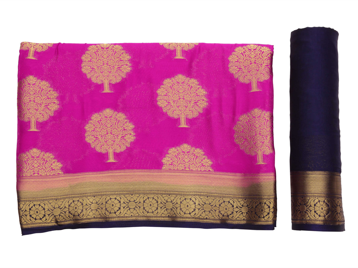 Mimosa Womens Crepe Saree Mysore Silk Rani Color