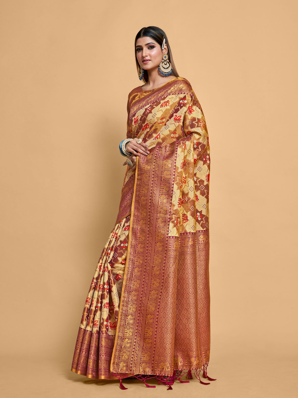 Mimosa Women's Woven Design Kanjivaram Art Silk Saree With Blouse Piece : SA00001232MJFREE