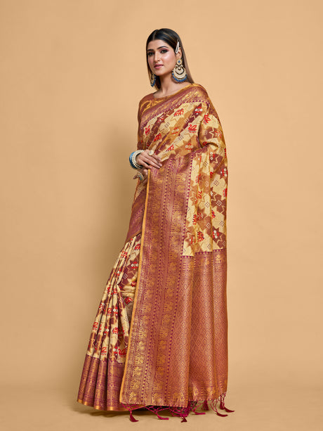 Mimosa Women's Woven Design Kanjivaram Art Silk Saree With Blouse Piece : SA00001232MJFREE