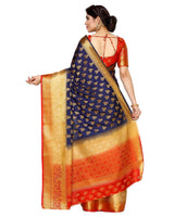 Mimosa Womens Art Silk Saree Kanjivaram Navy Blue Color