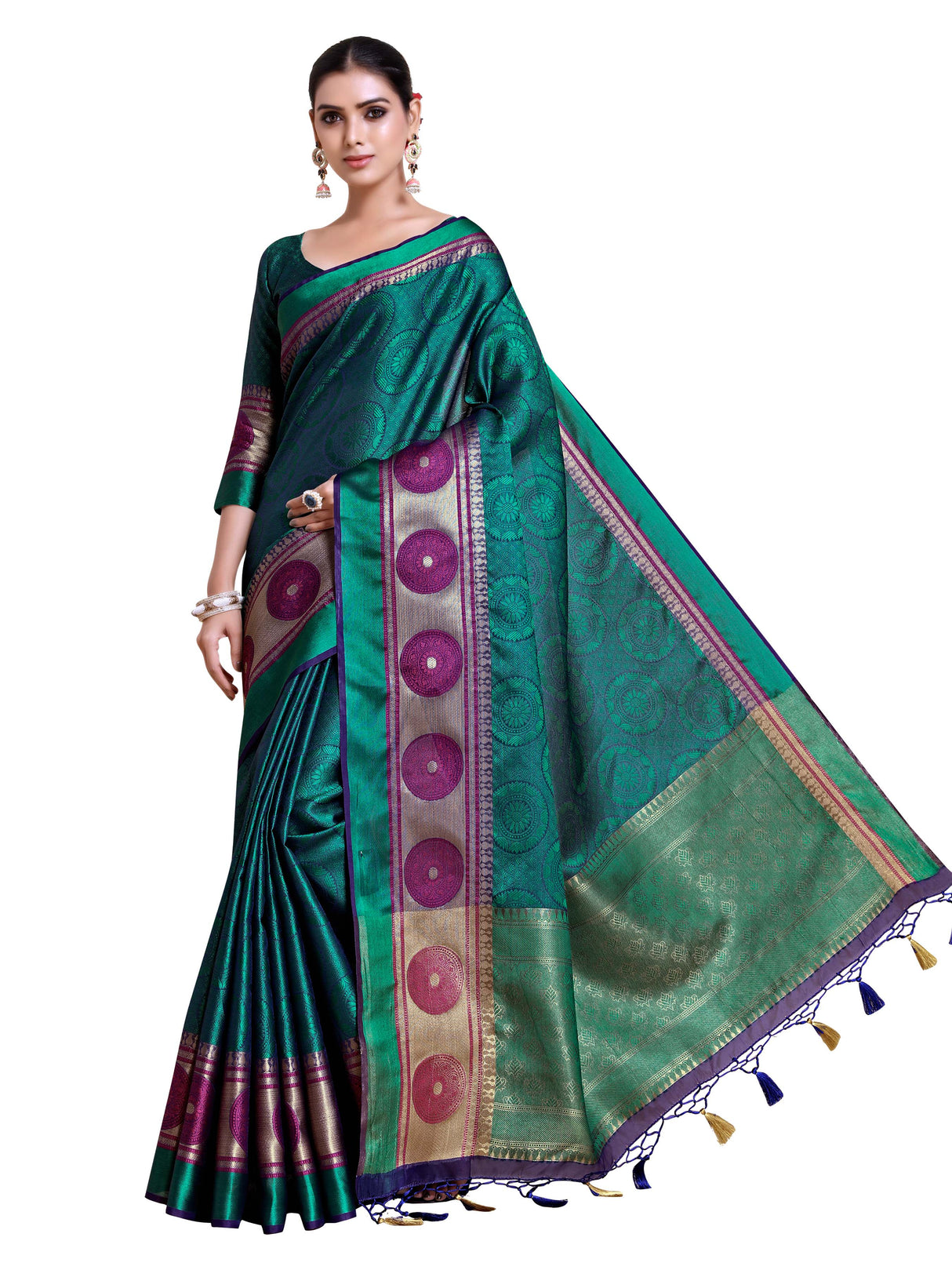 Mimosa Womens Art Silk Saree Banarasi Green Color