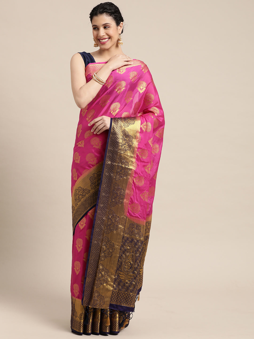 Mimosa Womens Crepe Saree Mysore Silk Rani Color