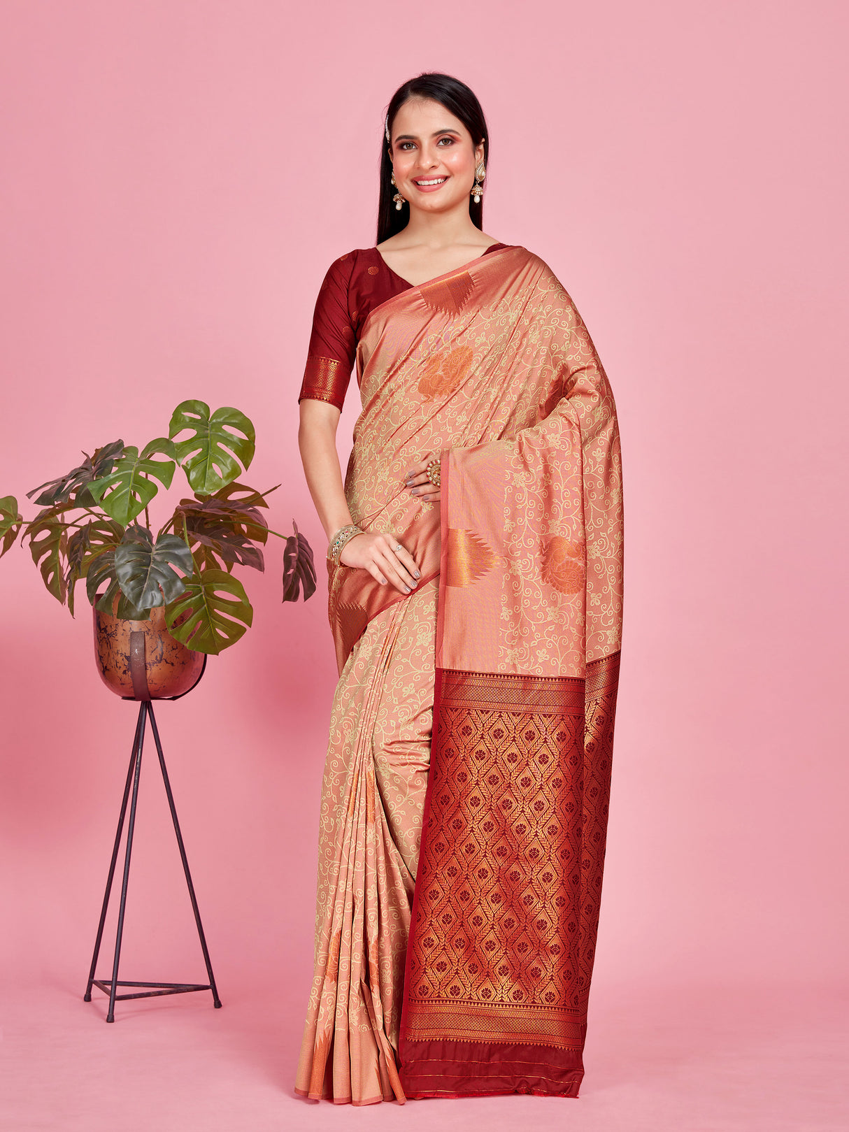 Mimosa Women's Woven Design Kanjivaram Style Art Silk Saree With Blouse Piece : SA00001415PSFREE