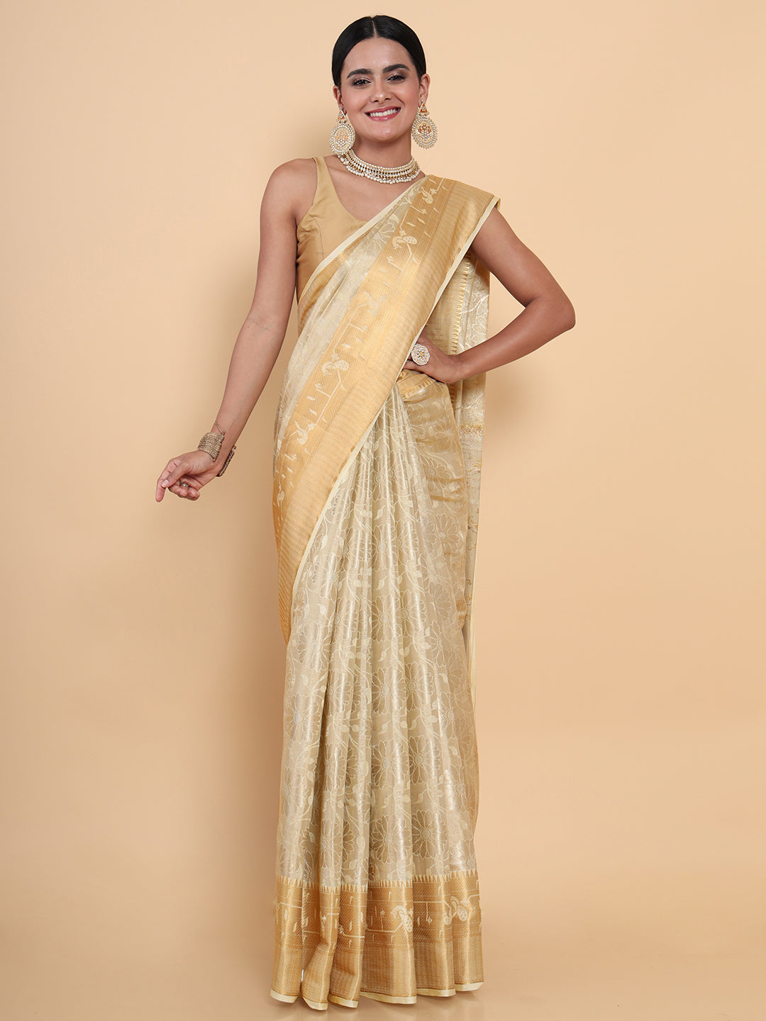 Gold Tissue Kasavu Saree With Zari Pallu And Borders at Soch