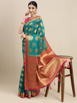 Mimosa Womens Crepe Saree Mysore Silk Saffire Color