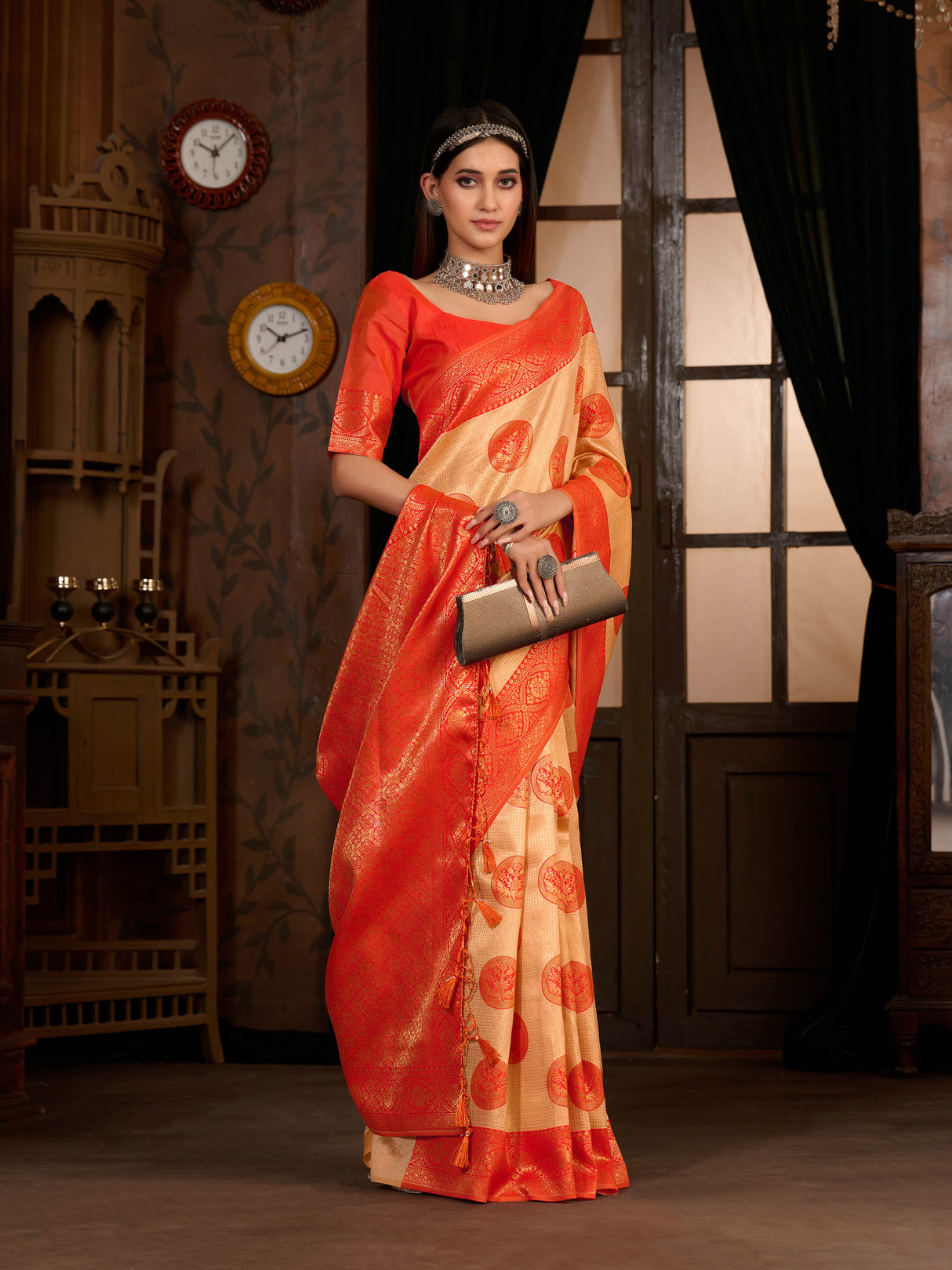 Mimosa Women's Woven Design Kanjivaram Art Silk Saree With Blouse Piece : SA0000889PC