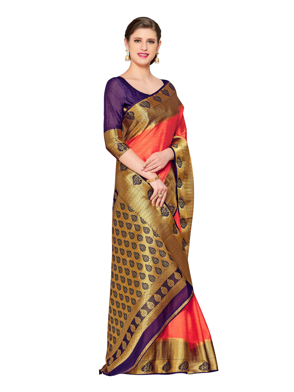 Mimosa Womens Crepe Saree Mysore Silk Peach Color