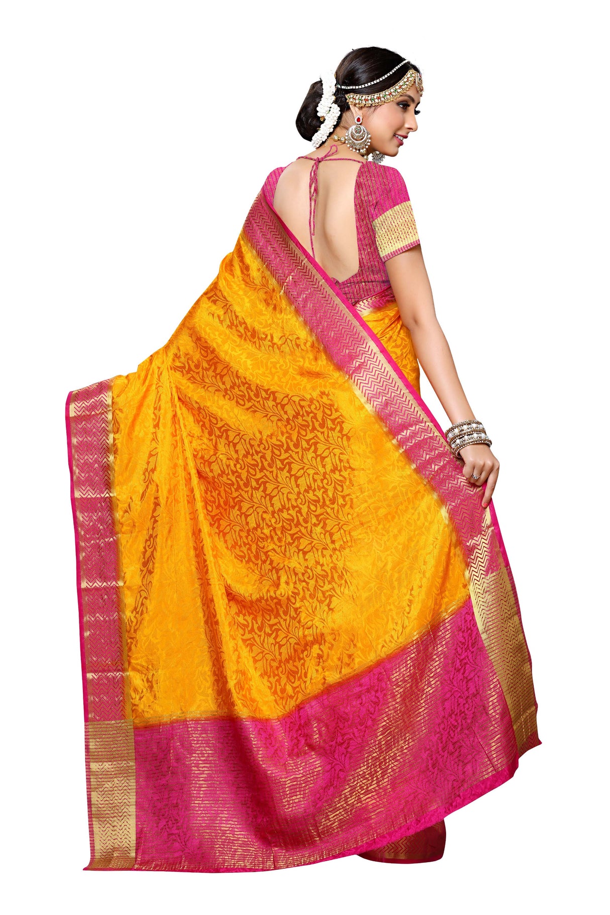 Mimosa Womens Art Silk Saree Kanjivaram Gold Color