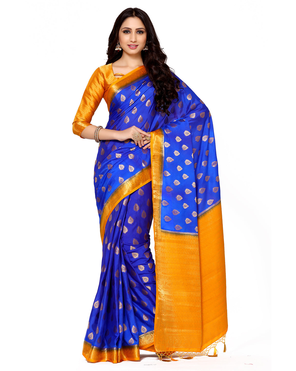 Mimosa Womens Crepe Saree Mysore Silk Royal Blue Color