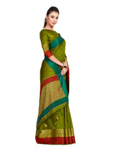 Mimosa Womens Raw Silk Saree Kanjivaram Olive Color