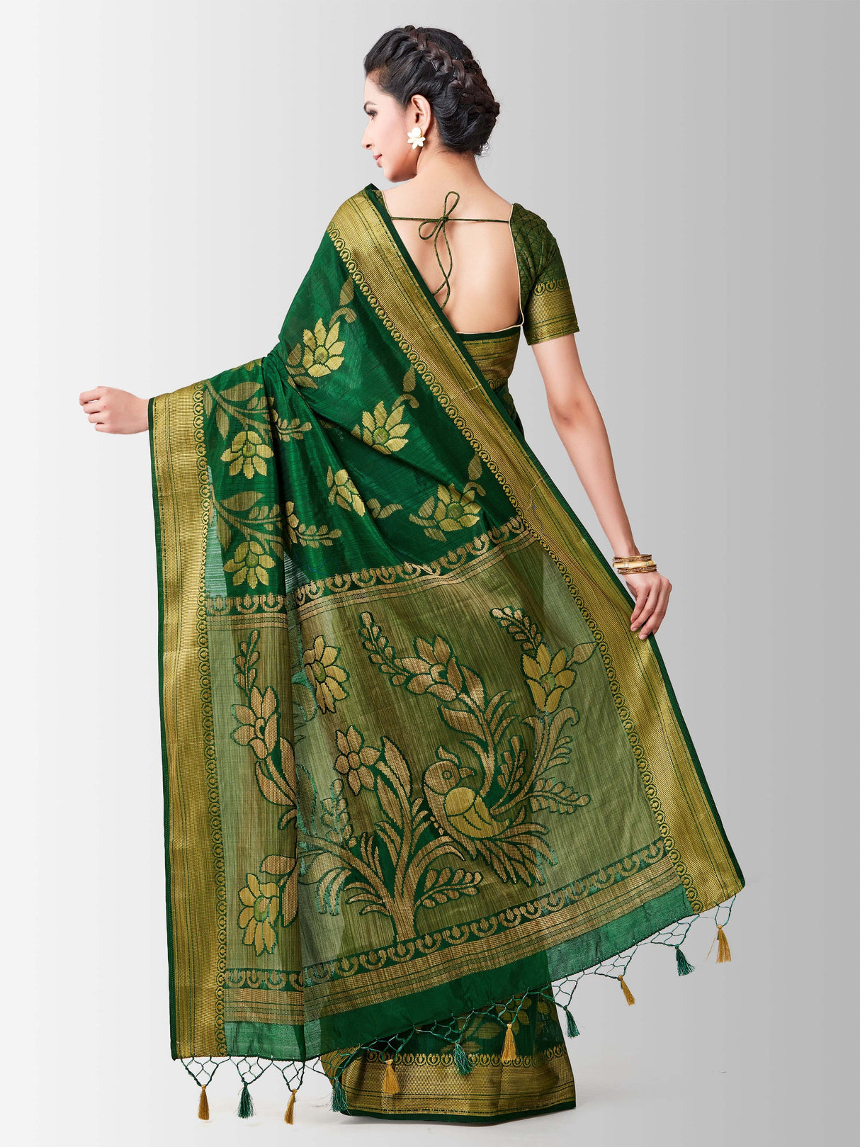 Mimosa Womens Art Silk Saree Kanjivaram BGreen Color