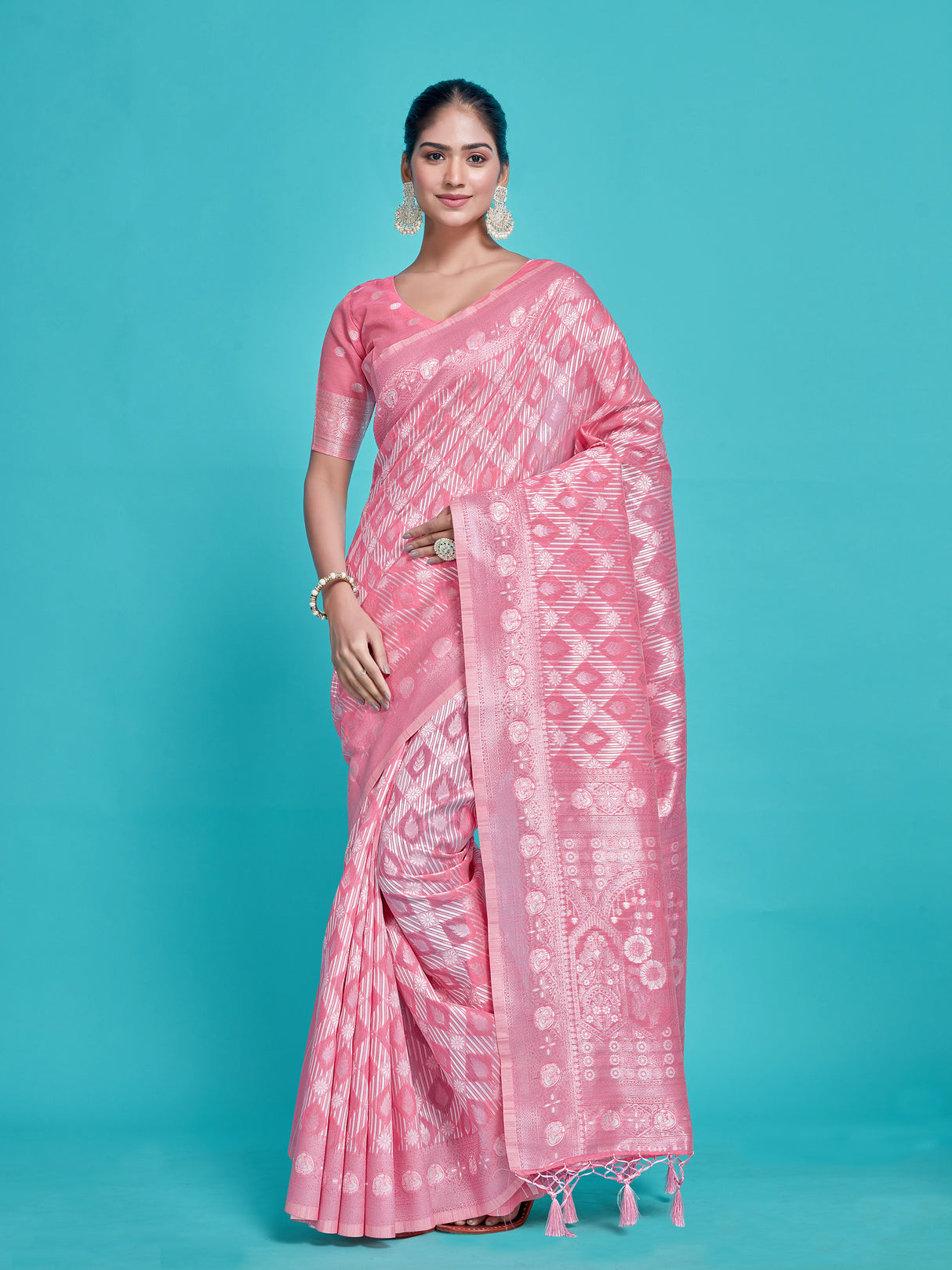 Mimosa Women's Woven Design Banarasi Style Art Silk Saree With Blouse Piece : SA00001278PNKFREE