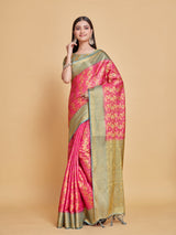 Mimosa Women's Woven Design Kanjivaram Style Art Silk Saree With Blouse Piece : SA00001125PNKFREE