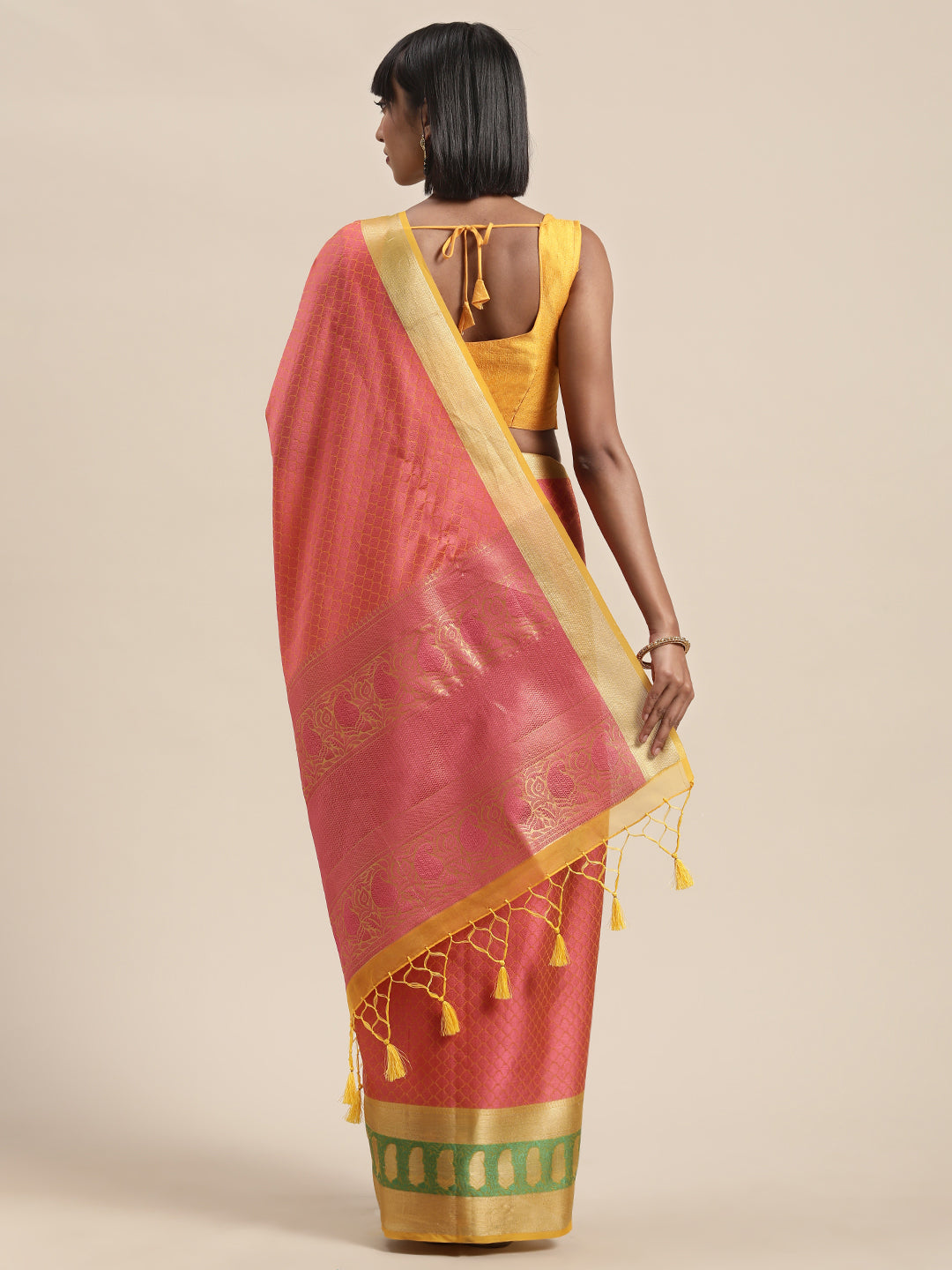 Mimosa Womens Art Silk Saree Kanjivaram Peach Color