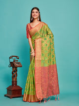 Mimosa Women's Woven Design Kanjivaram Art Silk Saree With Blouse Piece : SA00001228OLFREE