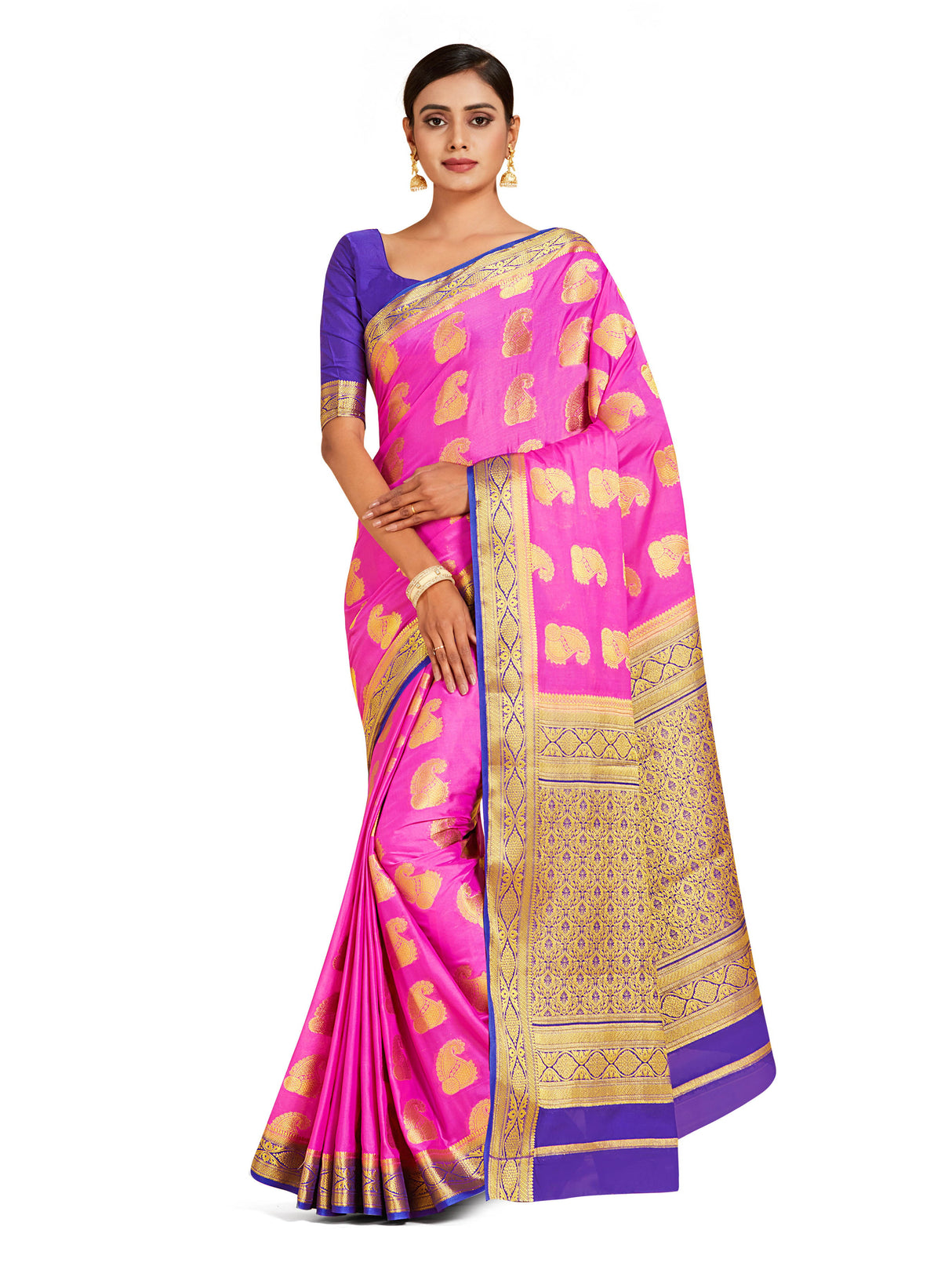 Mimosa Womens Crepe Saree Mysore Silk Pink Color