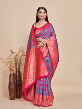 Mimosa Women's Woven Design Patola Style Art Silk Saree With Blouse Piece : SA00001346RMFREE