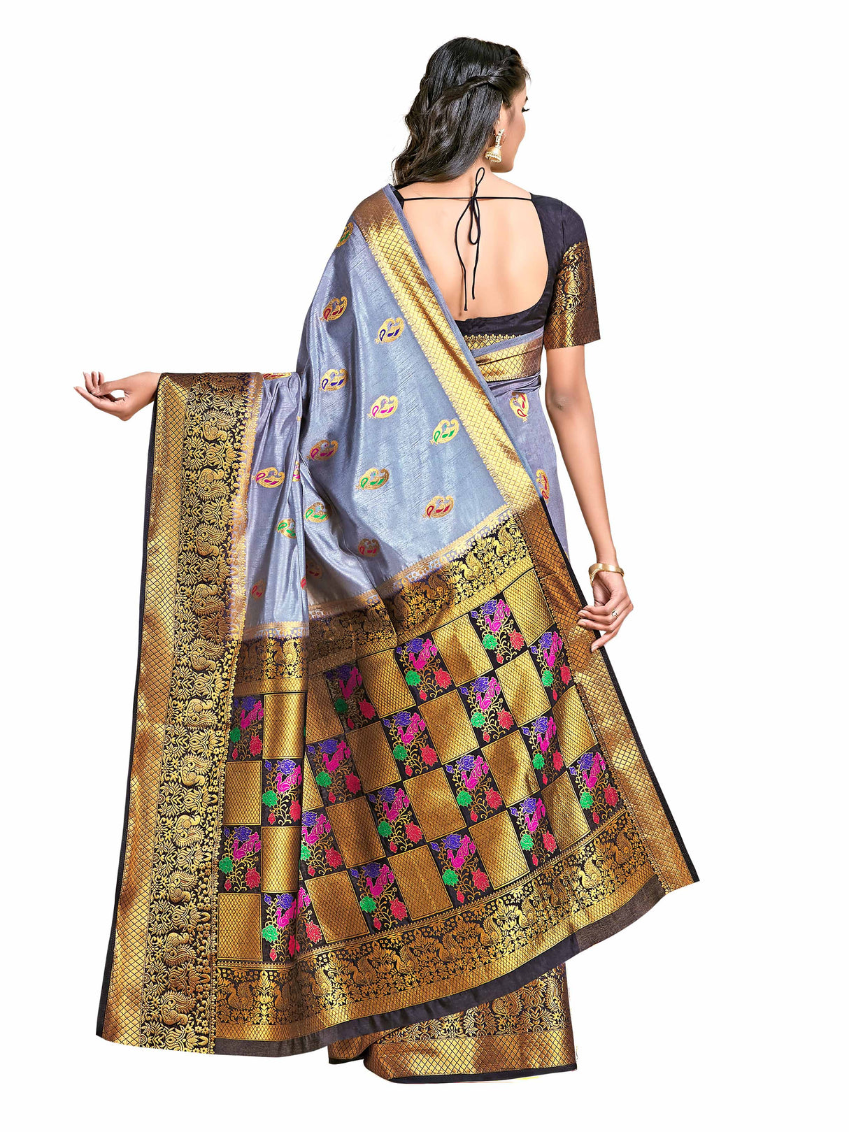 Mimosa Womens Art Silk Saree Dharmavaram Grey Color