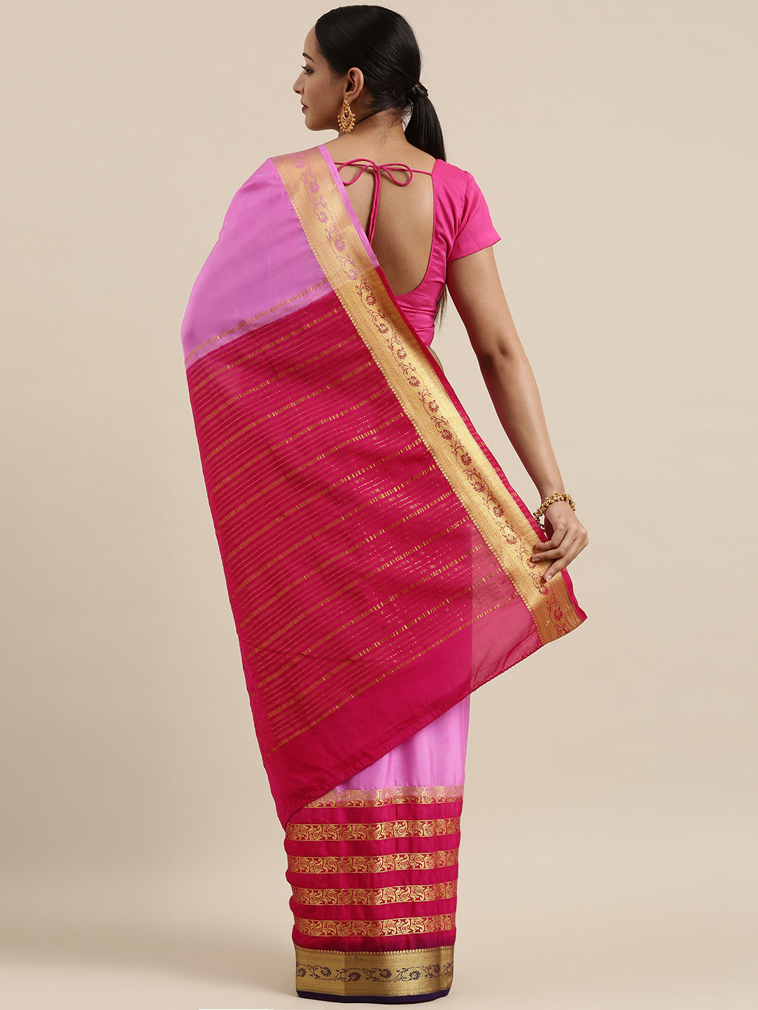 Mimosa Womens Crepe Saree Mysore Silk style Pink Color