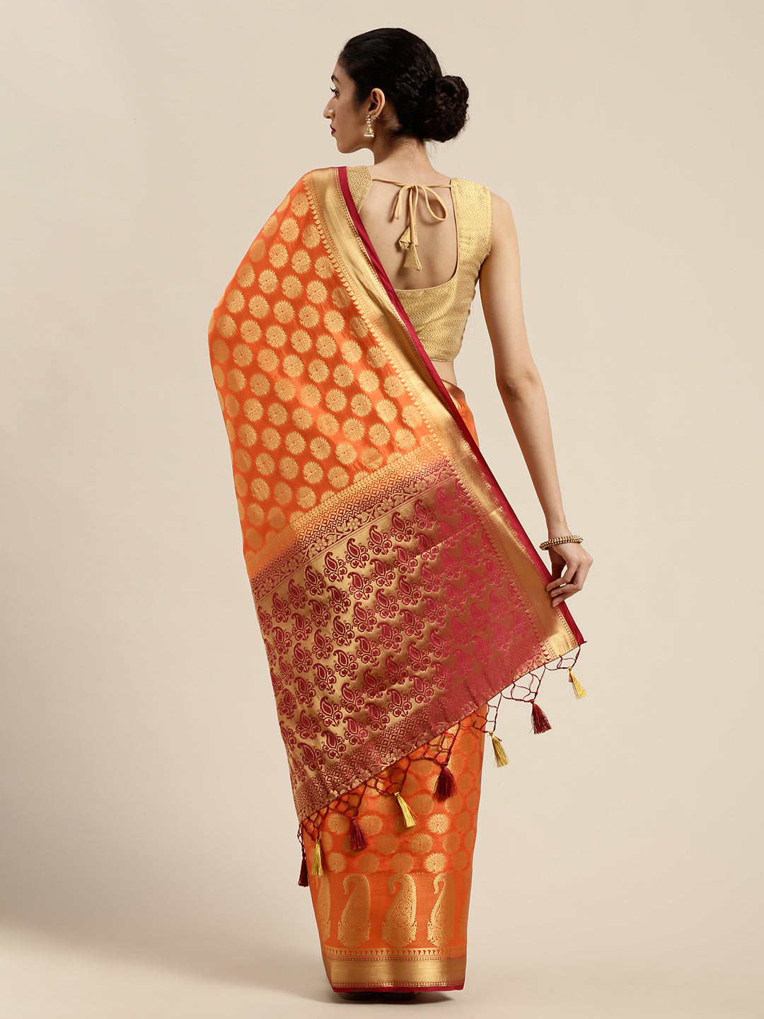 Mimosa Womens Art Silk Saree Kanjivaram Peach Color