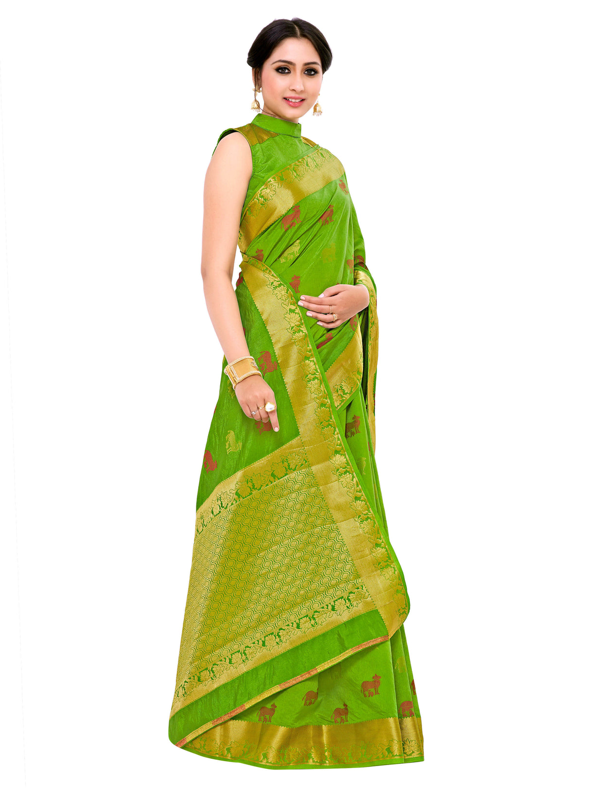 Mimosa Womens Art Silk Saree Kanjivaram Olive Color