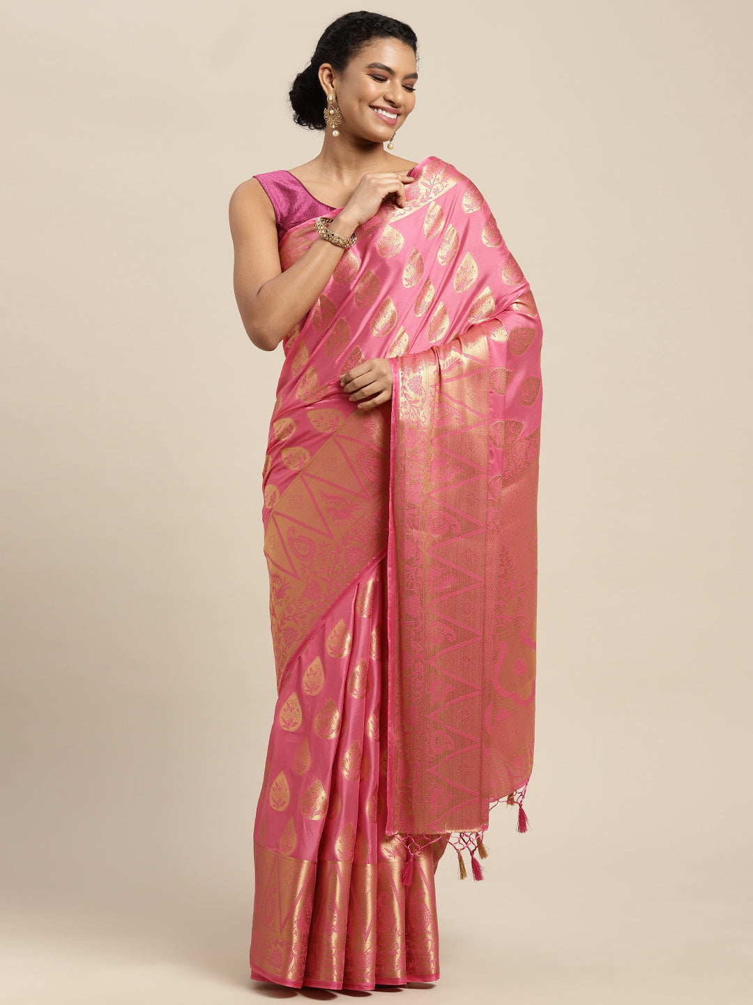 Mimosa Womens Crepe Saree Mysore Silk Gajjari Color