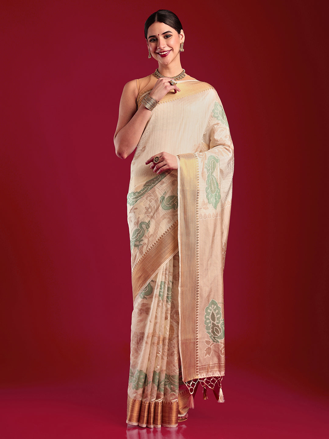 Mimosa Women's Woven Design Kanjivaram Art Silk Saree With Blouse Piece : SA00001188CRFREE