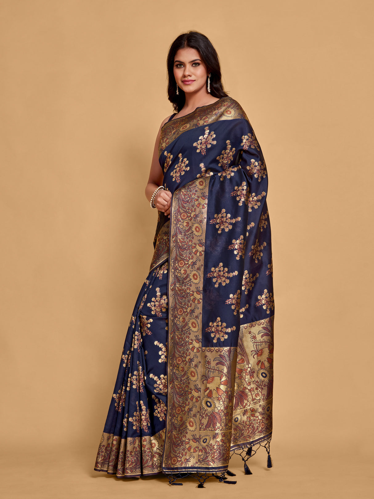 Mimosa Women's Woven Design Kanjivaram Art Silk Saree With Blouse Piece : SA00001220NVFREE