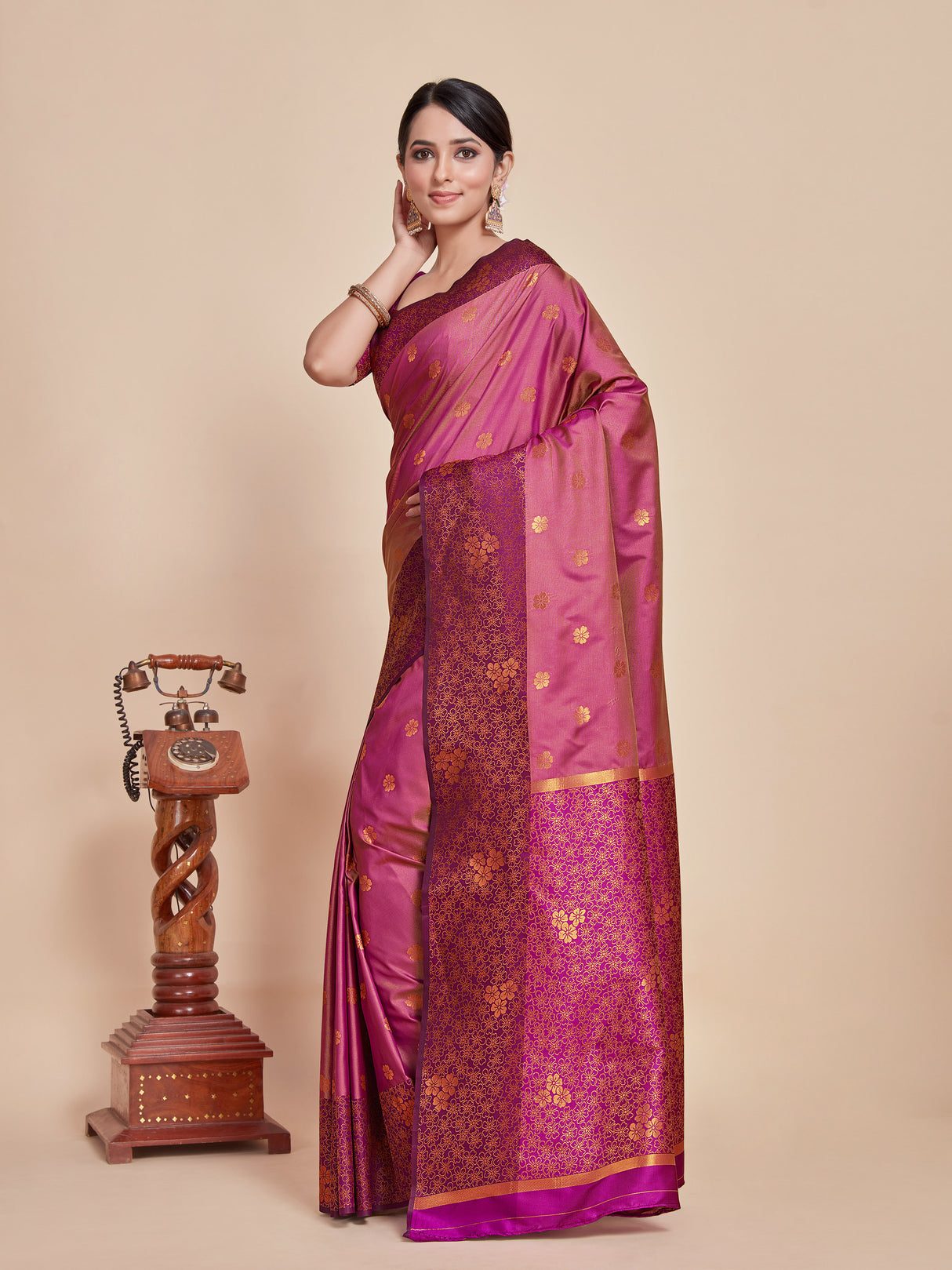 Mimosa Women's Woven Design Kanjivaram Style Art Silk Saree With Blouse Piece : SA00001329MJFREE