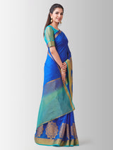 Mimosa Womens Linen Saree Kanjivaram style Royal Blue Color