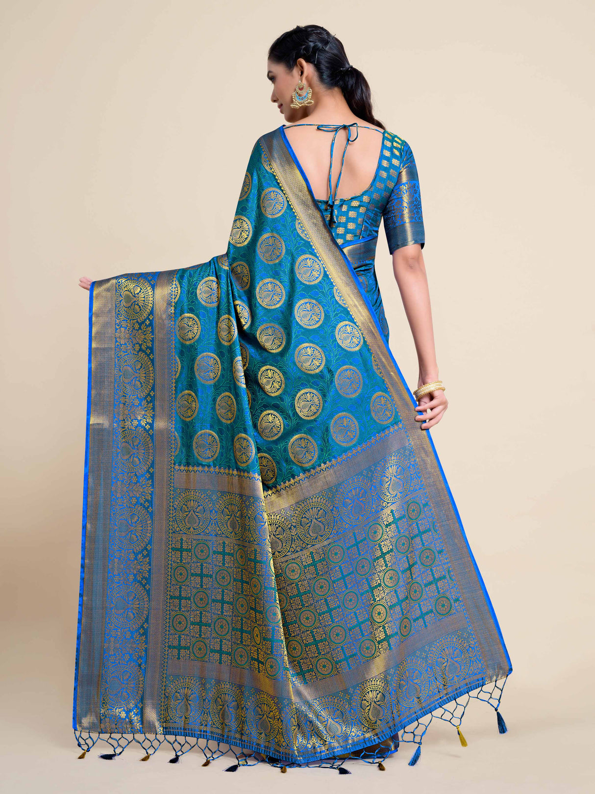 Mimosa Womens Art Silk Saree Kanjivaram Royal Blue Color