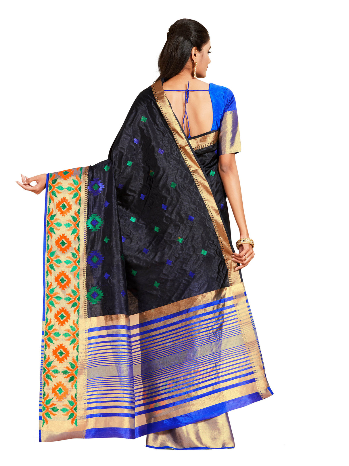 Mimosa Womens Art Silk Saree Kanjivaram style Black Color