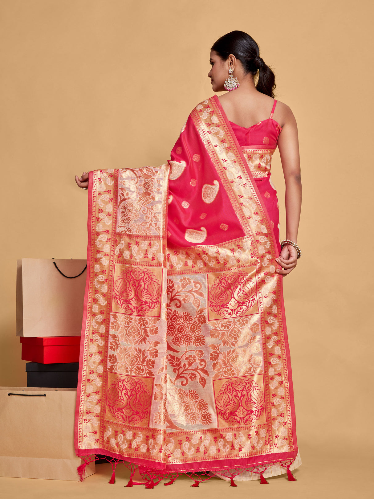 Mimosa Women's Woven Design Kanjivaram Art Silk Saree With Blouse Piece : SA00001246RNFREE