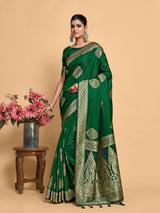 Mimosa Women's Woven Design Kanjivaram Art Silk Saree With Blouse Piece : SA00001221GRNFREE