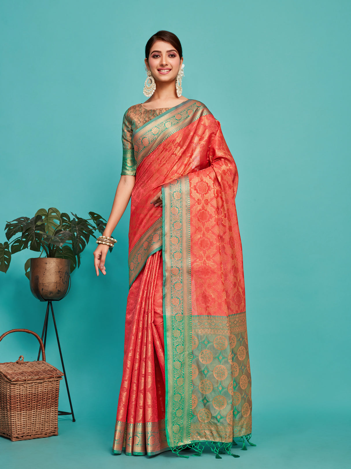 Mimosa Women's Woven Design Kanjivaram Art Silk Saree With Blouse Piece : SA00001230GJFREE