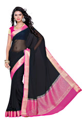 Mimosa Womens Chiffon Saree Kanjivaram style Black Color