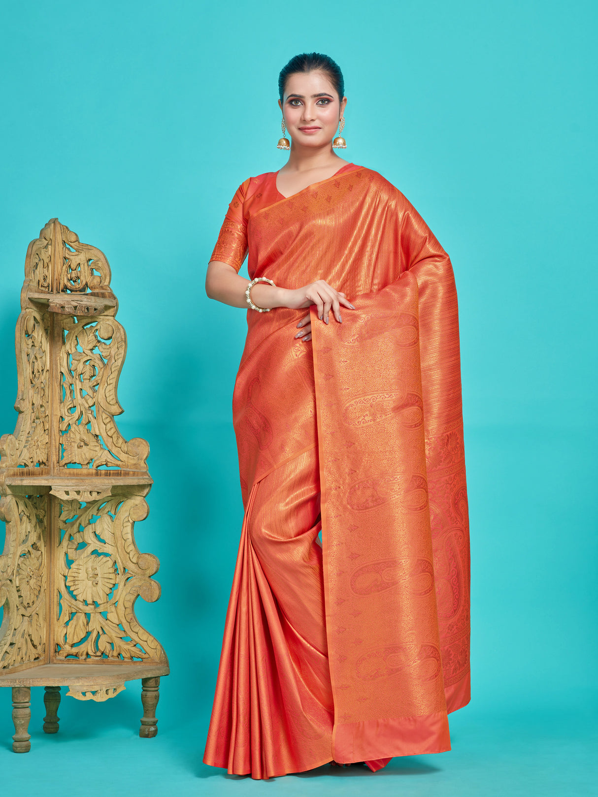 Mimosa Women's Woven Design Kanjivaram Style Art Silk Saree With Blouse Piece : SA00001376PCFREE