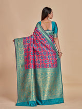 Mimosa Women's Woven Design Patola Style Art Silk Saree With Blouse Piece : SA00001346PNKFREE