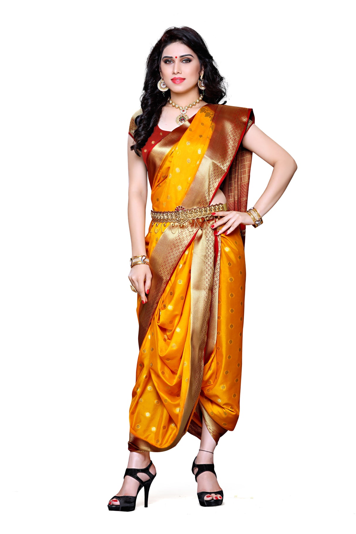 Mimosa Womens Crepe Saree Mysore Silk Gold Color