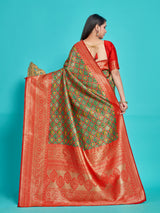 Mimosa Women's Woven Design Patola Style Art Silk Saree With Blouse Piece : SA00001345GRNFREE