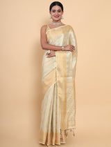 Mimosa Womens Art Silk Saree Kasavu Cream Color