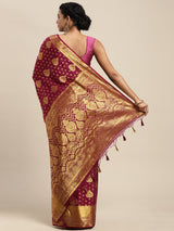 Mimosa Womens Crepe Saree Mysore Silk Wine Color