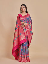 Mimosa Women's Woven Design Patola Style Art Silk Saree With Blouse Piece : SA00001344RMFREE