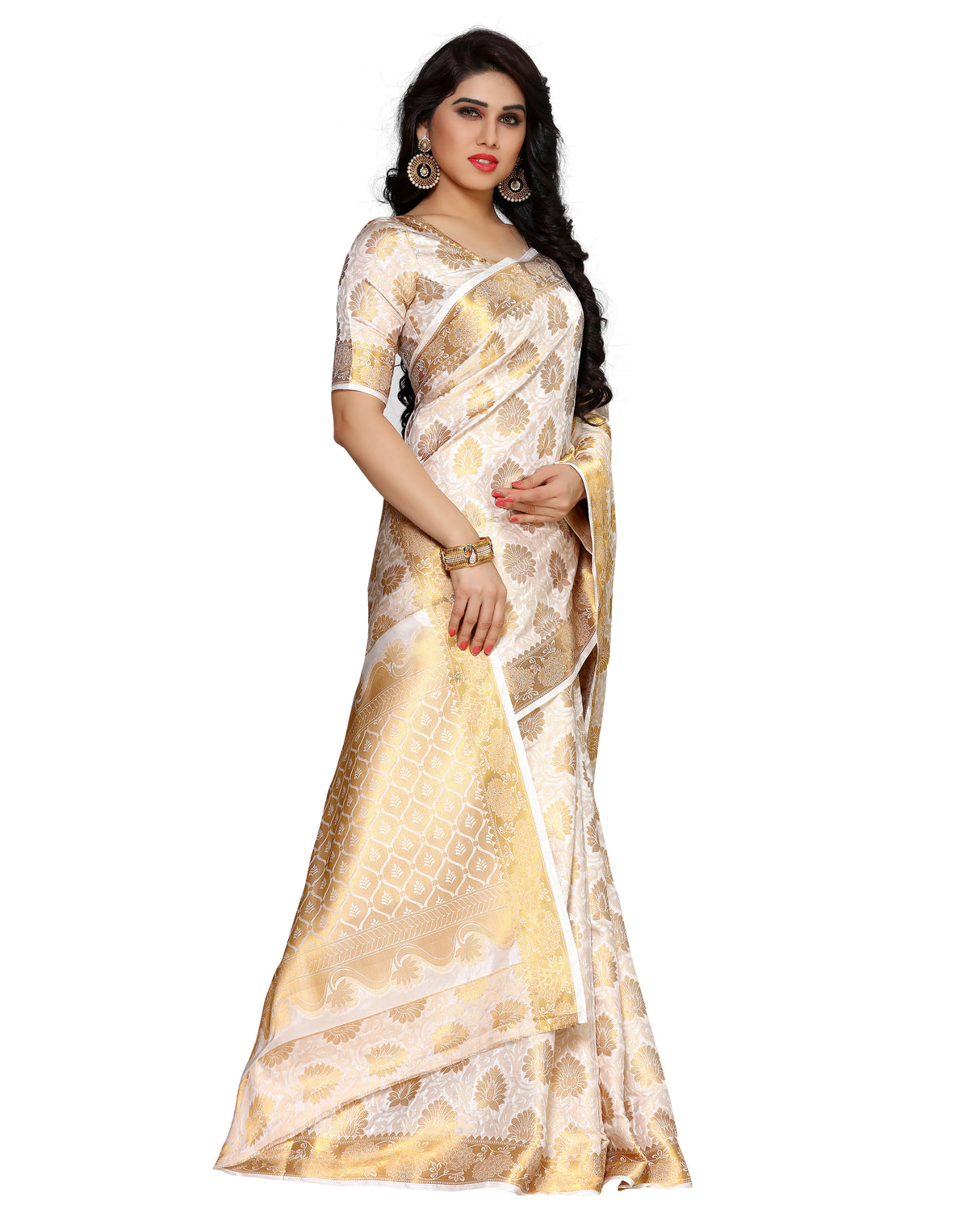 Mimosa Womens Art Silk Saree Kanjivaram Halfwhite Color