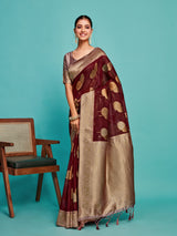 Mimosa Women's Woven Design Kanjivaram Linen Saree With Blouse Piece : SA00001234WNFREE