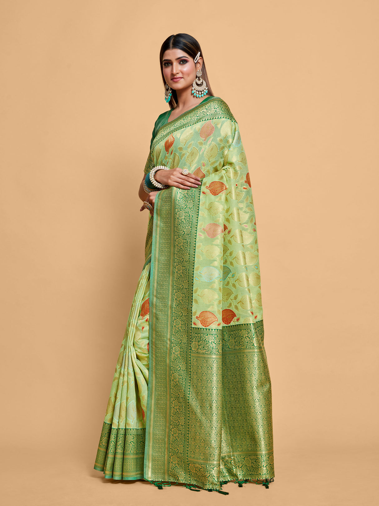 Mimosa Women's Woven Design Kanjivaram Linen Saree With Blouse Piece : SA00001236LRFREE